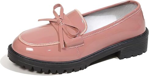 Bow Loafers for Women's Patent Leather Chunky Heel Dress Shoes Elegant Round Toe Platform Non-Slip Lug Sole Casual Work School Shoes for Business Office Everyday Wear in Saudi Arabia