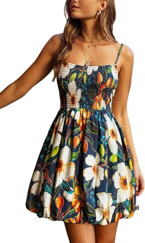 CUPSHE Women's Floral Mini Dress Tropical Bubble Hem Sleeveless Dresses Square Neck Beach Vacation Summer Dresses in Saudi Arabia