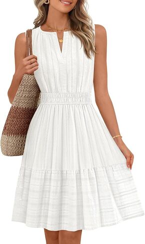MEROKEETY Women's 2026 Summer Casual Mini Sundress Beach Vacation Sleeveless V Neck Flowy A Line Dress with Pockets in Saudi Arabia