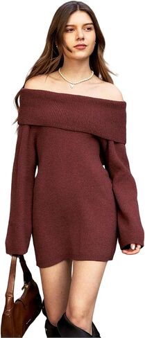 SISKIN Off The Shoulder Sweater Dress Women Slouchy Long Sleeve Fall Mini Knitwear in Saudi Arabia