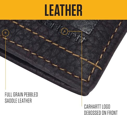 Carhartt Men’s Pebble Leather Full Grain Leather Wallets, Durable Design, Multiple Card Slots, Gifts for Men in Saudi Arabia