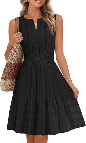 MEROKEETY Women's 2026 Summer Casual Mini Sundress Beach Vacation Sleeveless V Neck Flowy A Line Dress with Pockets in Saudi Arabia