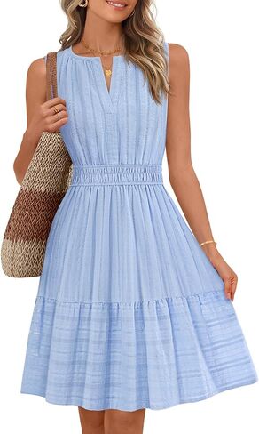 MEROKEETY Women's 2026 Summer Casual Mini Sundress Beach Vacation Sleeveless V Neck Flowy A Line Dress with Pockets in Saudi Arabia