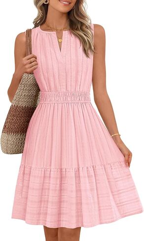 MEROKEETY Women's 2026 Summer Casual Mini Sundress Beach Vacation Sleeveless V Neck Flowy A Line Dress with Pockets in Saudi Arabia