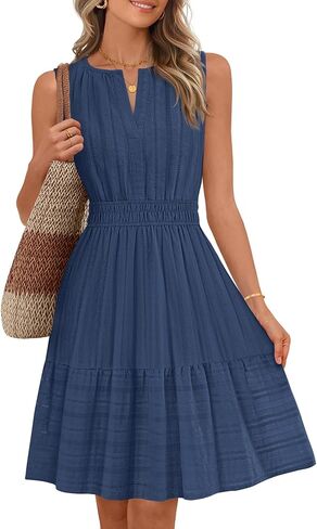 MEROKEETY Women's 2026 Summer Casual Mini Sundress Beach Vacation Sleeveless V Neck Flowy A Line Dress with Pockets in Saudi Arabia