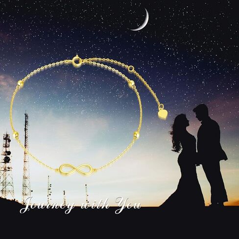أساور إنفينيتي من الذهب الصلب عيار 14 قيراط للنساء، سوار بعقدة حب من الذهب الحقيقي مجوهرات عيد ميلاد للزوجة والأم، 6.5-8.5 بوصة in Saudi Arabia