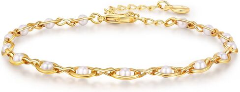 Gold Pearl Bracelet for Women, 18K Gold Plated Dainty Pearls Beaded Chain Bracelet Jewelry Gifts for Women in Saudi Arabia