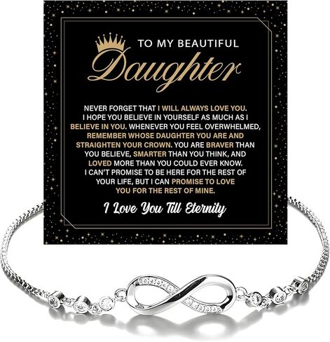 To My Daughter Infinity Heart Bracelet, Bracelet For Her, Daughter Jewelry Gift From Mom or Dad With Heartfelt Message & Elegant Box in Saudi Arabia