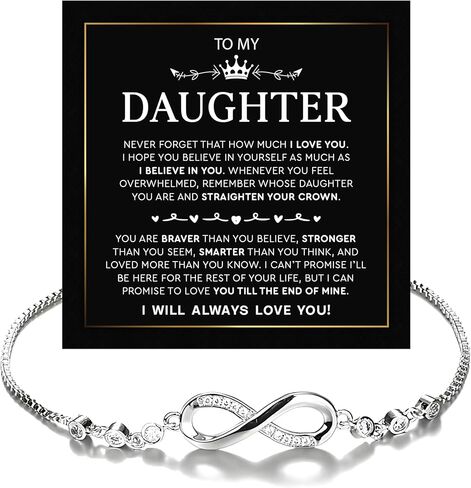 To My Daughter Infinity Heart Bracelet, Bracelet For Her, Daughter Jewelry Gift From Mom or Dad With Heartfelt Message & Elegant Box in Saudi Arabia
