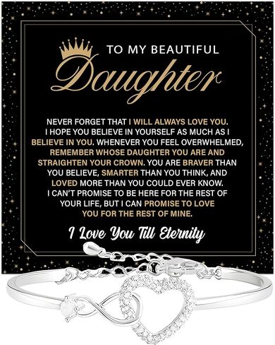 To My Daughter Infinity Heart Bracelet, Bracelet For Her, Daughter Jewelry Gift From Mom or Dad With Heartfelt Message & Elegant Box in Saudi Arabia