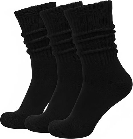 3 Pairs Cotton-Rich Slouch Socks for Women & Men | Thick 90s Vintage Scrunch Crew Socks in Saudi Arabia