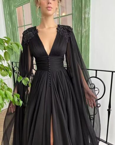 Dymaisei Tulle Prom Dresses with Cape Lace Applique Ball Gowns V Neck Formal Evening Dresses with Pockets in Saudi Arabia