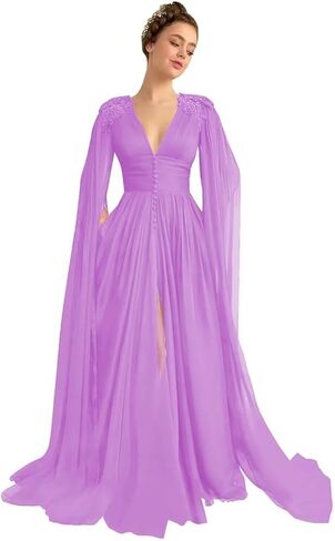 Dymaisei Tulle Prom Dresses with Cape Lace Applique Ball Gowns V Neck Formal Evening Dresses with Pockets in Saudi Arabia