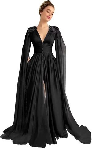Dymaisei Tulle Prom Dresses with Cape Lace Applique Ball Gowns V Neck Formal Evening Dresses with Pockets in Saudi Arabia
