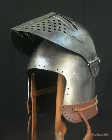 Generic Bascinet Knight Buhurt خوذة مع قناع قابل للتعديل وحزام جلدي مريح خوذة العصور الوسطى درع معركة هدية للحفلات التنكرية وLARP أسود، قياسي in Kuwait