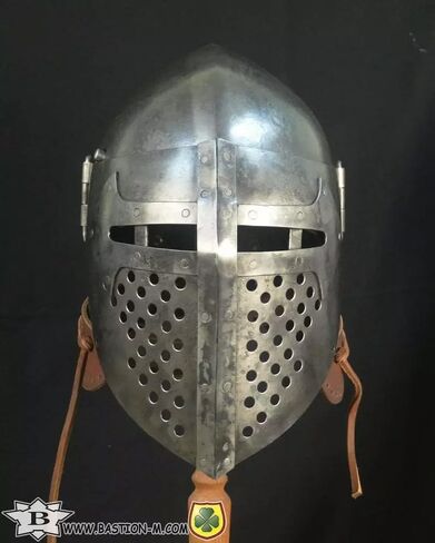 Generic Bascinet Knight Buhurt خوذة مع قناع قابل للتعديل وحزام جلدي مريح خوذة العصور الوسطى درع معركة هدية للحفلات التنكرية وLARP أسود، قياسي in Kuwait