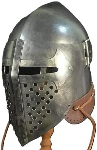 Generic Bascinet Knight Buhurt خوذة مع قناع قابل للتعديل وحزام جلدي مريح خوذة العصور الوسطى درع معركة هدية للحفلات التنكرية وLARP أسود، قياسي in Kuwait