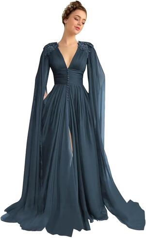 Dymaisei Tulle Prom Dresses with Cape Lace Applique Ball Gowns V Neck Formal Evening Dresses with Pockets in Saudi Arabia