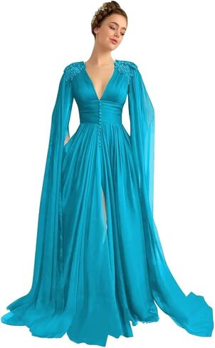 فساتين حفلة موسيقية من التول Dymaisei مع كيب دانتيل مزين بالدانتيل، فساتين سهرة رسمية برقبة على شكل V مع جيوب in Kuwait