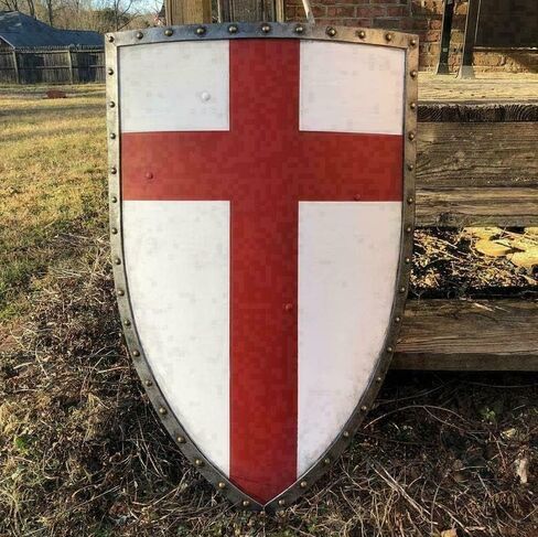 Medieval Knight Fall Authentic Templar Shield Battle Warrior Templar Shield 28" Knight Battlefield Shield, Antique Finish by ANTIQUE MAKERS in Saudi Arabia