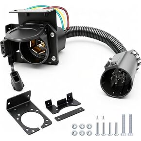 7 Way RV Trailer Light Connector Socket, 7 pin Trailer Wiring Harness Adapter Quick Converter with Mounting Bracket,for RV,Camper,Truck,Trailer, Quick-Install 7 Pin Trailer Plug in Kuwait
