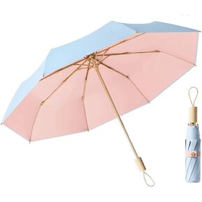 مظلة LCY المدمجة قابلة للطي ومضادة للأشعة فوق البنفسجية مع مقبض خشبي ومظلة مقاومة للشمس ومضادة للمطر والرياح in Kuwait