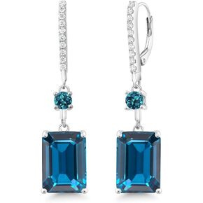 أقراط متدلية من الفضة الإسترليني عيار 925 من Gem Stone King للنساء (19.96 قيراط، حجر ميلاد الأحجار الكريمة، قطع الزمرد 14X10 مم) in Kuwait