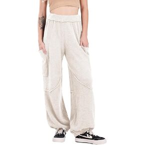 بنطال نسائي من utcoco مصنوع من الصوف الغامض بأرجل واسعة وخصر مطاطي بنطال منسوج كاجوال مريح مع جيوب in Kuwait