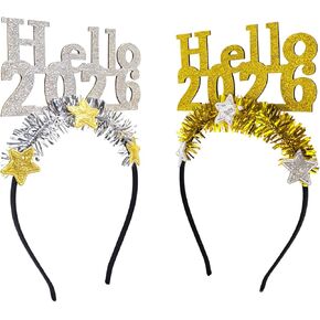 2026 Happy New Year Headband Tiara, 2 Pack Tinsel Star Headbands for Women, Hello 2026 New Year's Eve Party Headwear New Years Accessories for Christmas Holiday Party Decorations in Saudi Arabia