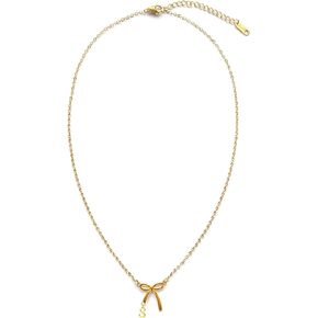 قلادة مطلية بالذهب عيار 14 قيراط للنساء، قلادة على شكل فيونكة أنيقة وصغيرة الحجم وقلادة من الفولاذ المقاوم للصدأ مقاومة للماء وقلادات على شكل فيونكة لطيفة عصرية واسم قلادة مجوهرات هدية in Kuwait