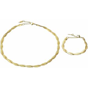 MECCANIXITY Snake Chain Necklace Herringbone Chokers Stackable Metal Braided Necklace, Waves Multi-Layer Waterproof Chain with Bracelet for Women in Saudi Arabia