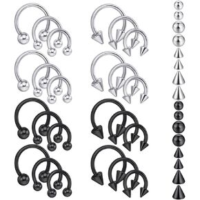 Intera 16G حلقات حاجز فولاذية جراحية حلقات الشفاه طوق حدوة الحصان - الأنف، الحاجب تراغوس دايث هيليكس ثقب المجوهرات للنساء والرجال، 6-12 مم in Kuwait