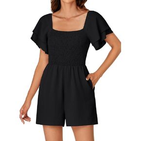 KIFOVEN Women’s Summer Dressy Romper Layered Ruffle Short Sleeve Smocked Shirred Flowy Jumpsuit With Pocket in Saudi Arabia