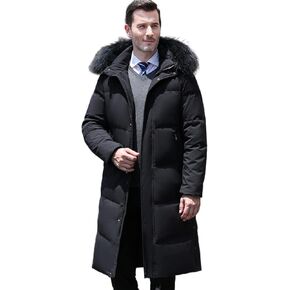 Men's Long Puffer Jacket with Removable Hood And Fur Collar, Winter Parka Paded Quilted Coat, Down Fill in Saudi Arabia