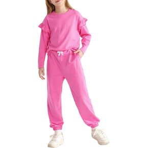 بدلة رياضية للفتيات من Valcatch مكونة من قطعتين سويت شيرت لطيف مكشكش وسراويل رياضية للأطفال طقم رياضي للركض ملابس الخريف والشتاء in Kuwait