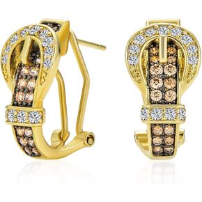 Blue Black Brown Pave Cubic Zirconia CZ 3D Belt Buckle Stud Drop Earrings Hoops For Women Omega Back Silver 14K Gold Plated Brass in Saudi Arabia