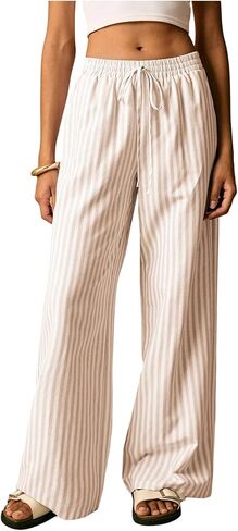 Floerns Women's Striped Straight Leg Pants Drawstring Elastic Waist Lounge Pants in Saudi Arabia
