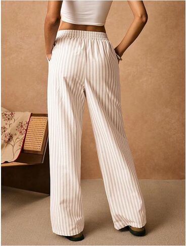 Floerns Women's Striped Straight Leg Pants Drawstring Elastic Waist Lounge Pants in Saudi Arabia