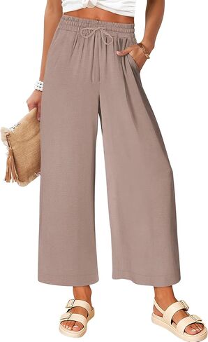 ANRABESS Women Wide Leg Capri Pants Summer Palazzo High Waisted Casual Loose Lounge Flowy Cropped Beach Trousers Work Outfits in Saudi Arabia