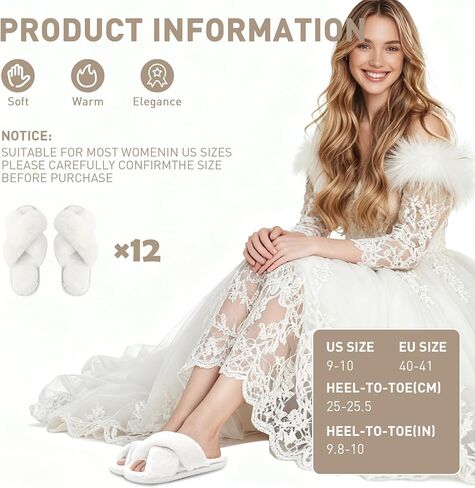 12 Pairs Women's Fuzzy Slippers Bulk, Cross Band Open Toe Bridesmaid Slippers Plush Furry Slipper for Wedding Bachelorette Party in Saudi Arabia