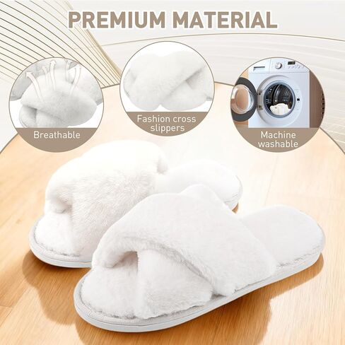12 Pairs Women's Fuzzy Slippers Bulk, Cross Band Open Toe Bridesmaid Slippers Plush Furry Slipper for Wedding Bachelorette Party in Saudi Arabia