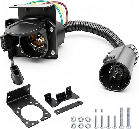 7 Way RV Trailer Light Connector Socket, 7 pin Trailer Wiring Harness Adapter Quick Converter with Mounting Bracket,for RV,Camper,Truck,Trailer, Quick-Install 7 Pin Trailer Plug in Kuwait