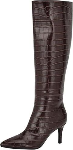 Guess Women's WAYLA Knee High Boot, Dark Brown Croco 200, 7.5 in Saudi Arabia