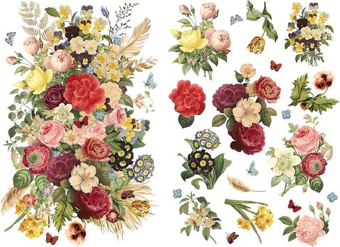 Joeyan Floral Rub On Transfers for Furniture and Crafts, 2 Large Vintage Watercolor Roses Design Sheets 12''x18'', DIY Home Decal on Wood Glass Metal Canvas Porcelain Paper Plastic, Rose Garden in Kuwait