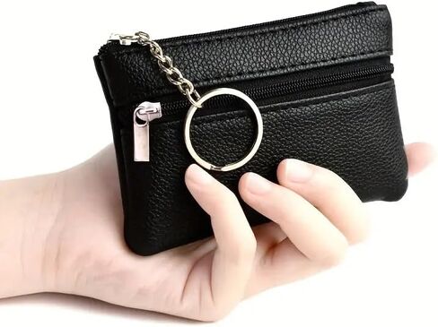 Leather Coin Purse with Key Chain Small Change Purse Keychain Card Holder Keychain Pouch Wallet for Women and Men(black) in Saudi Arabia