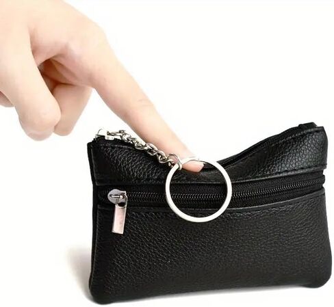 Leather Coin Purse with Key Chain Small Change Purse Keychain Card Holder Keychain Pouch Wallet for Women and Men(black) in Saudi Arabia