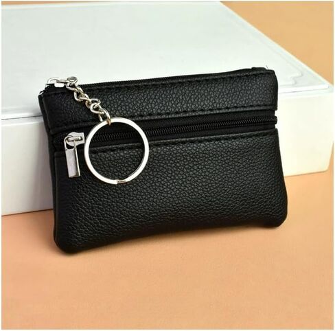 Leather Coin Purse with Key Chain Small Change Purse Keychain Card Holder Keychain Pouch Wallet for Women and Men(black) in Saudi Arabia