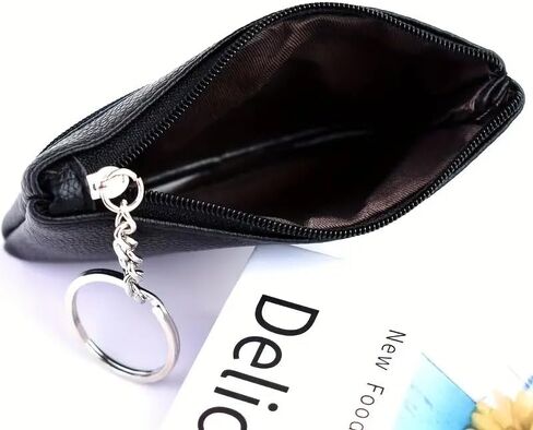 Leather Coin Purse with Key Chain Small Change Purse Keychain Card Holder Keychain Pouch Wallet for Women and Men(black) in Saudi Arabia