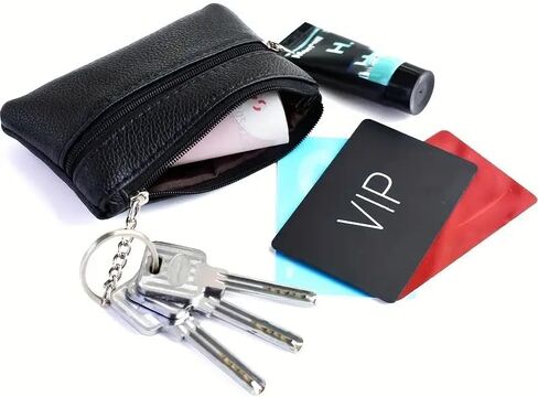 Leather Coin Purse with Key Chain Small Change Purse Keychain Card Holder Keychain Pouch Wallet for Women and Men(black) in Saudi Arabia