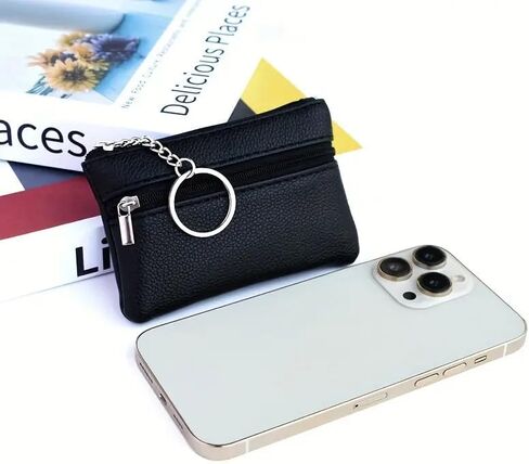 Leather Coin Purse with Key Chain Small Change Purse Keychain Card Holder Keychain Pouch Wallet for Women and Men(black) in Saudi Arabia
